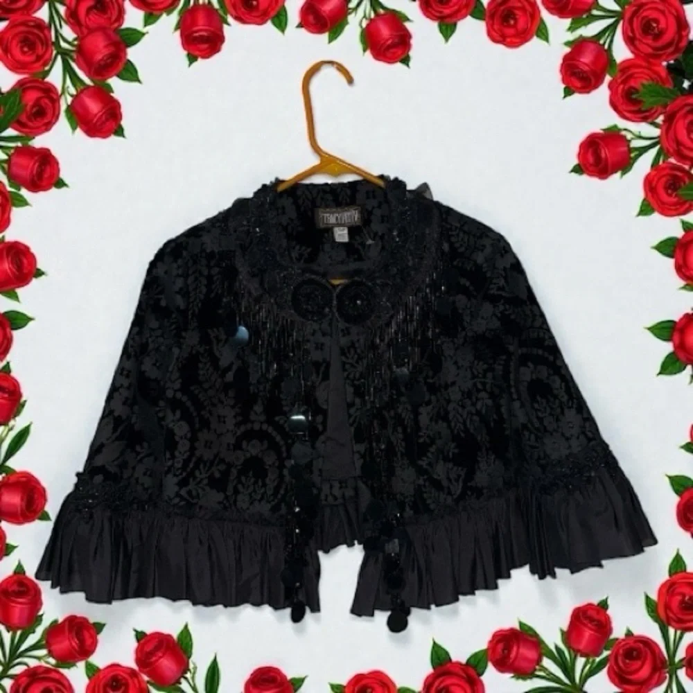Tracy Feith Black Velvet Cape Jacket Size XP - Picture 9 of 9